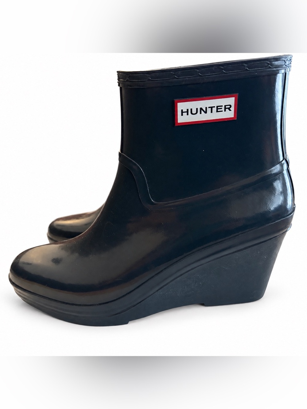 Hunter Dark Blue Wedge Rain Boots Size 9 | Discontinued Style